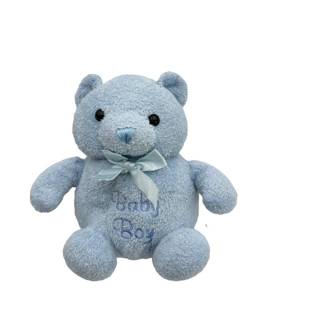 Aurora Baby Teddy Bear Blue Velour Roly Chime Rattle 5" Plush Stuffed Toy Read